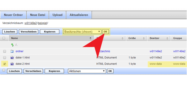 Über das  WebFTP zwischen Datei-Besitzern wechseln.