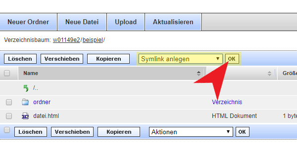 Über das WebFTP legen Sie ganz einfach Symlinks an