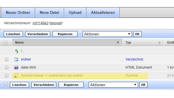 Über das WebFTP legen Sie ganz einfach Symlinks an